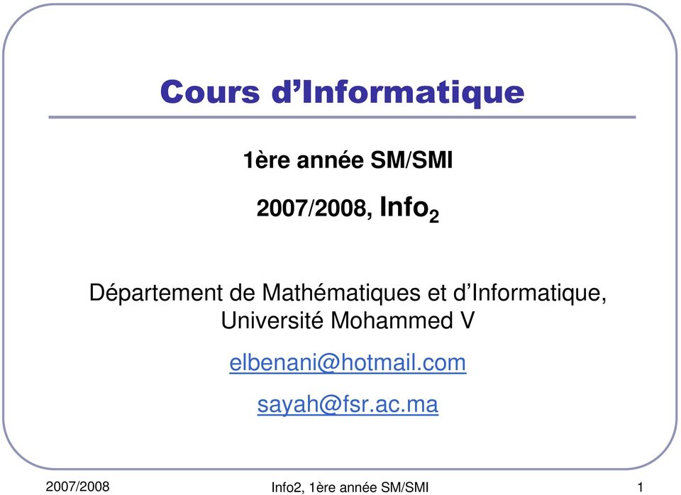 Informatique, Université Mohammed V