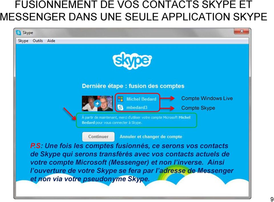 S: Une fois les comptes fusionnés, ce serons vos contacts de Skype qui serons transférés avec vos
