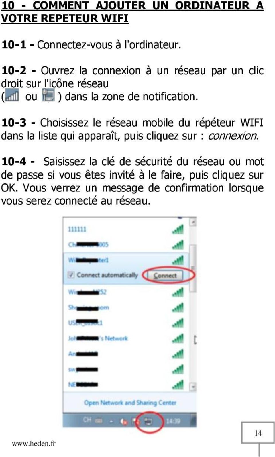 10-3 - Choisissez le réseau mobile du répéteur WIFI dans la liste qui apparaît, puis cliquez sur : connexion.