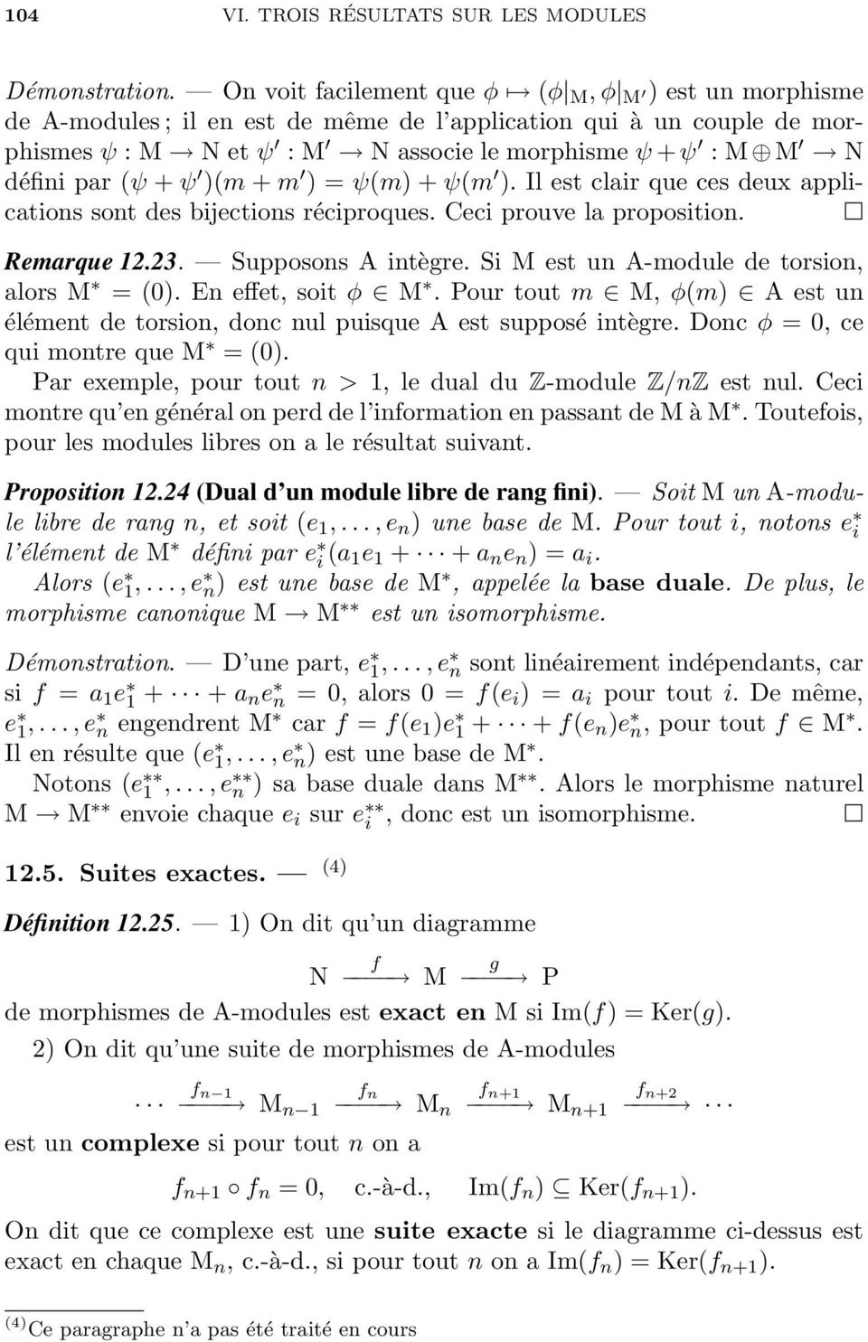 (ψ + ψ )(m + m ) = ψ(m) + ψ(m ). Il est clair que ces deux applications sont des bijections réciproques. Ceci prouve la proposition. Remarque 12.23. Supposons A intègre.