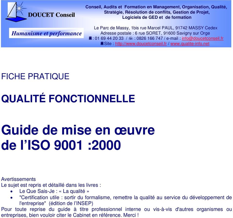 fr Site : http://www.doucetconseil.fr / www.qualite-info.