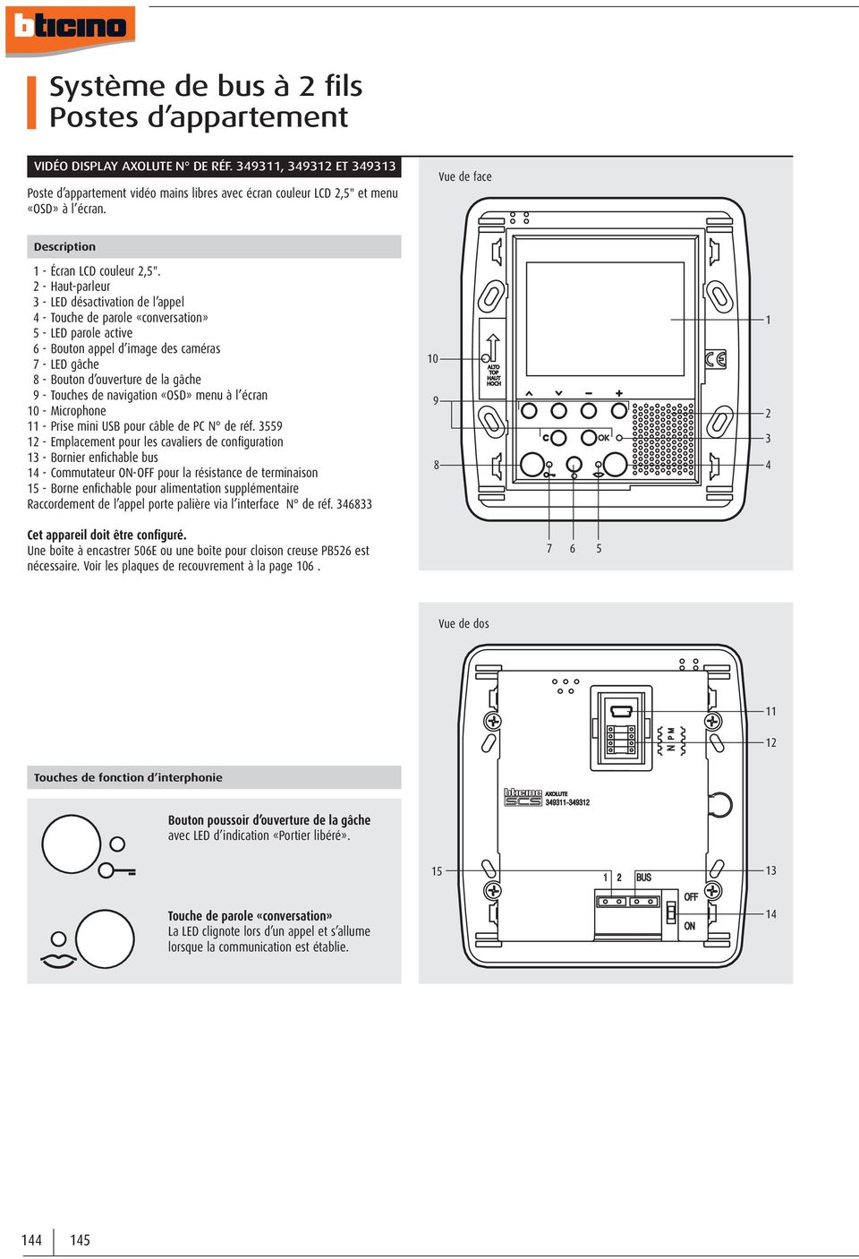 de navigation «OSD» menu à l écran 0 - Microphone - Prise mini USB pour câble de PC N de réf.