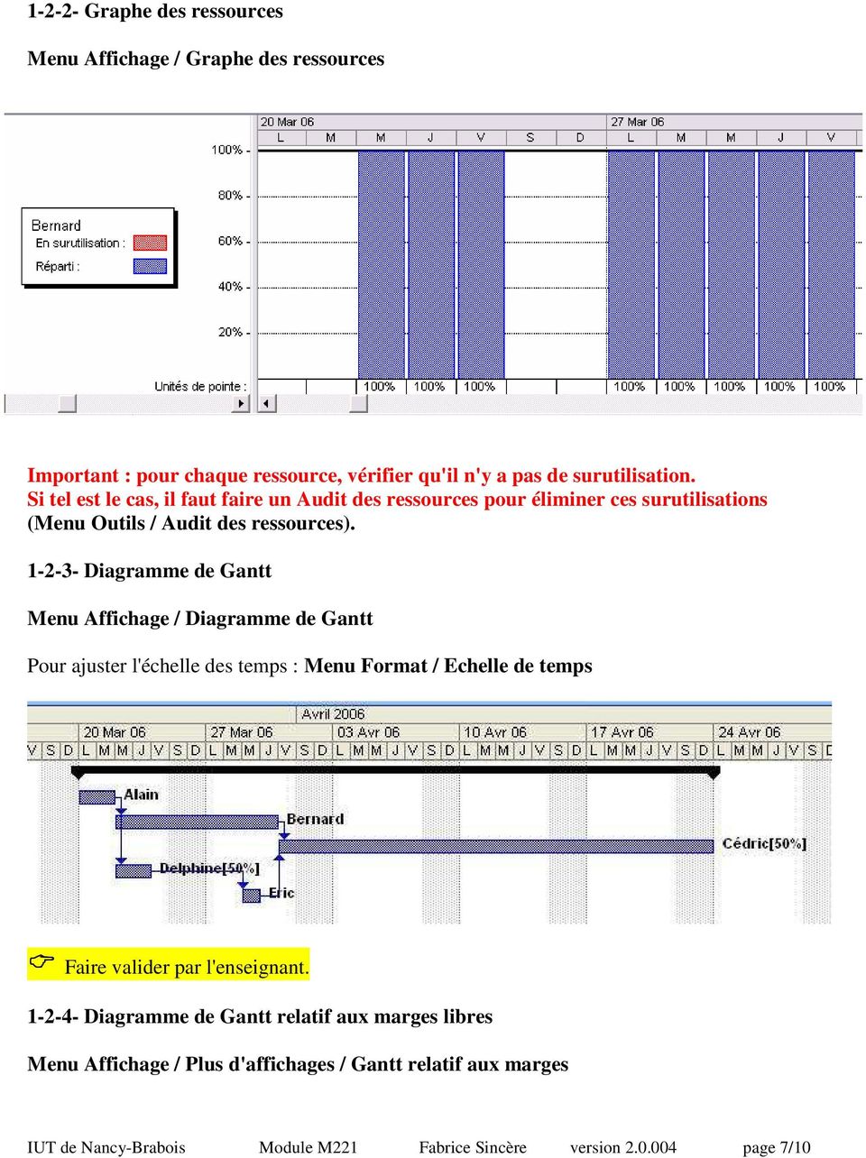 1-2-3- Diagramme de Gantt Menu Affichage / Diagramme de Gantt Pour ajuster l'échelle des temps : Menu Format / Echelle de temps Faire valider par