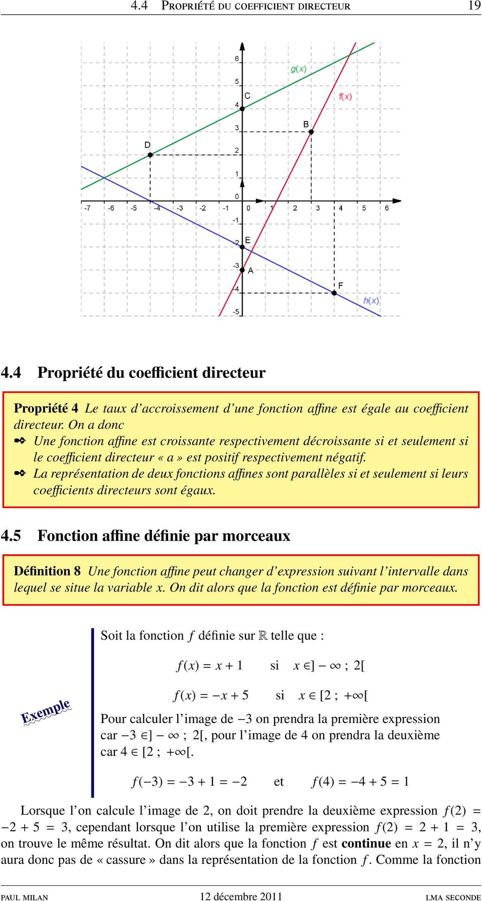 La représentation de deux fonctions affines sont parallèles si et seulement si leurs coefficients directeurs sont égaux. 4.
