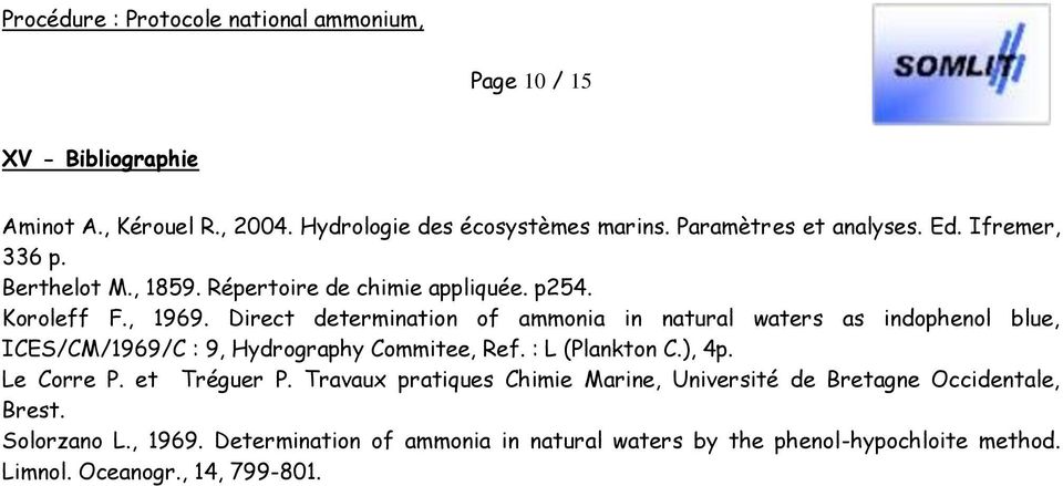 Direct determination of ammonia in natural waters as indophenol blue, ICES/CM/1969/C : 9, Hydrography Commitee, Ref. : L (Plankton C.), 4p.