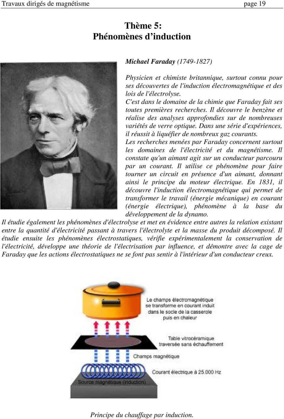 nombreuses variétés de verre optique Dans une série d'expériences, il réussit à liquéfier de nombreux gaz courants Les recherches menées par Faraday concernent surtout les domaines de l'électricité