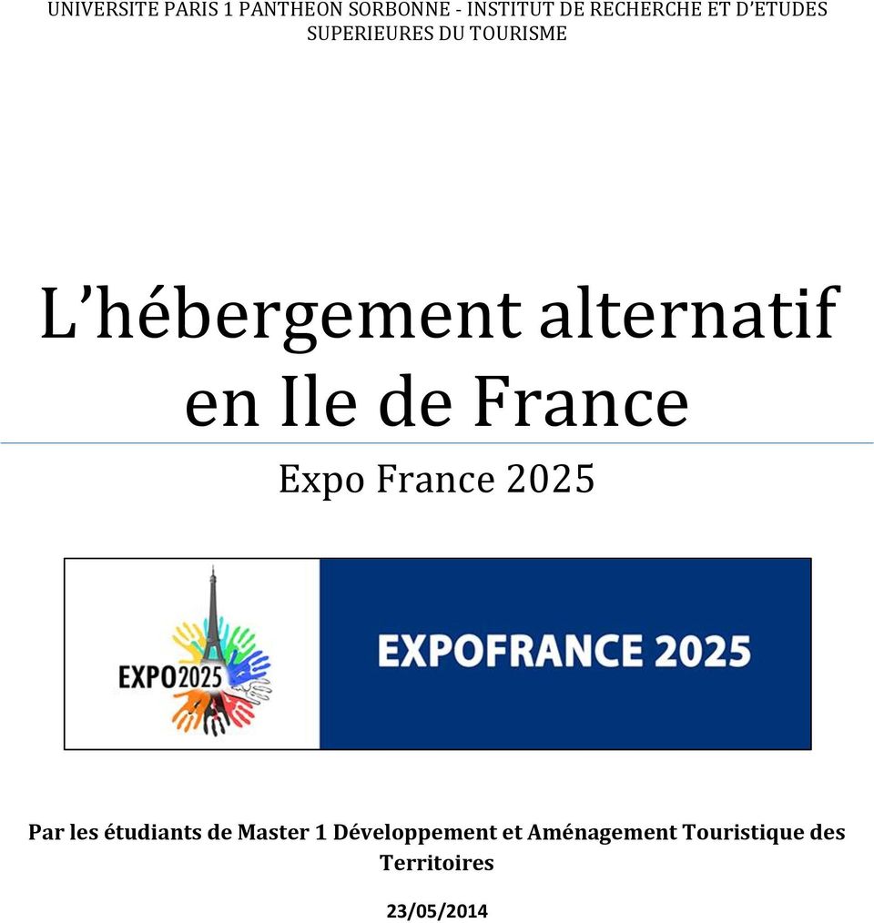 Ile de France Expo France 2025 Par les étudiants de Master 1