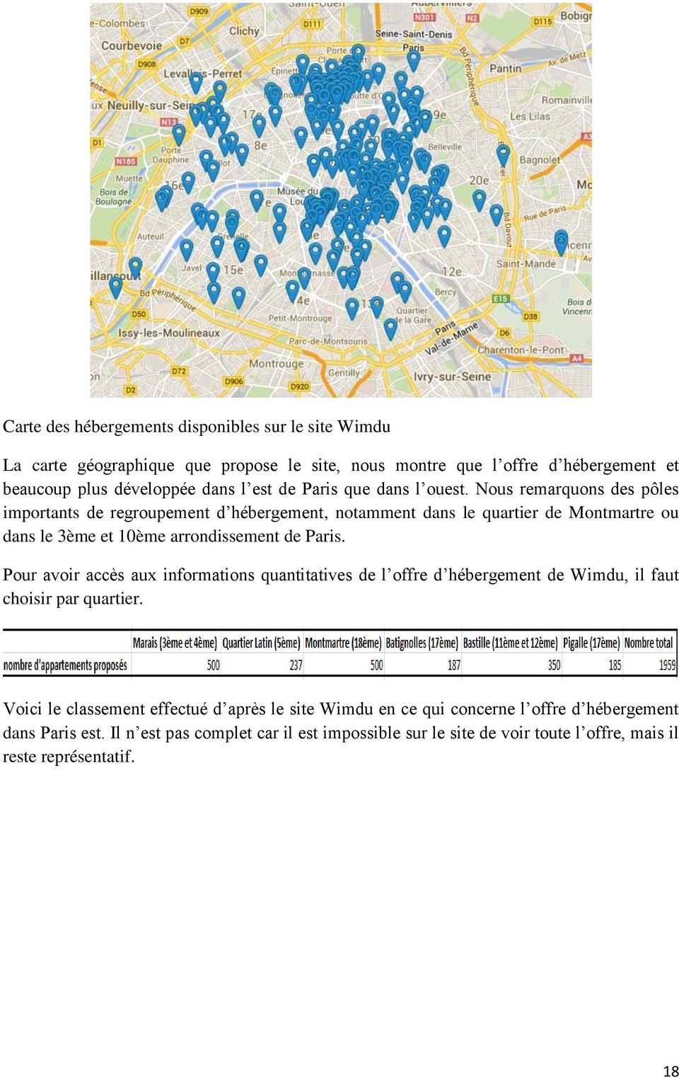 Nous remarquons des pôles importants de regroupement d hébergement, notamment dans le quartier de Montmartre ou dans le 3ème et 10ème arrondissement de Paris.