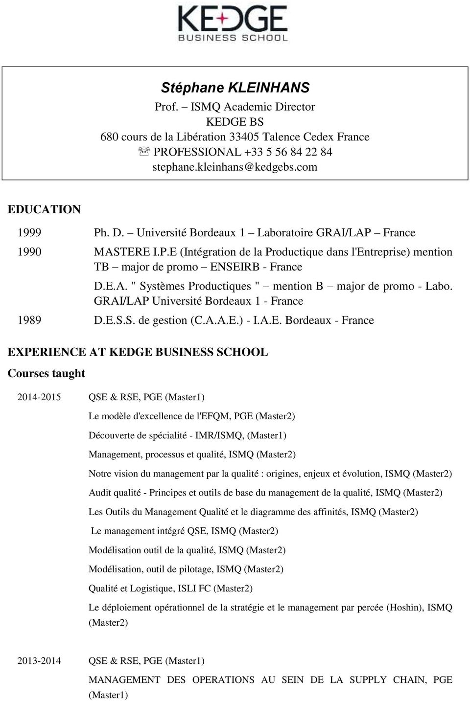 GRAI/LAP Université Bordeaux 1 - France D.E.