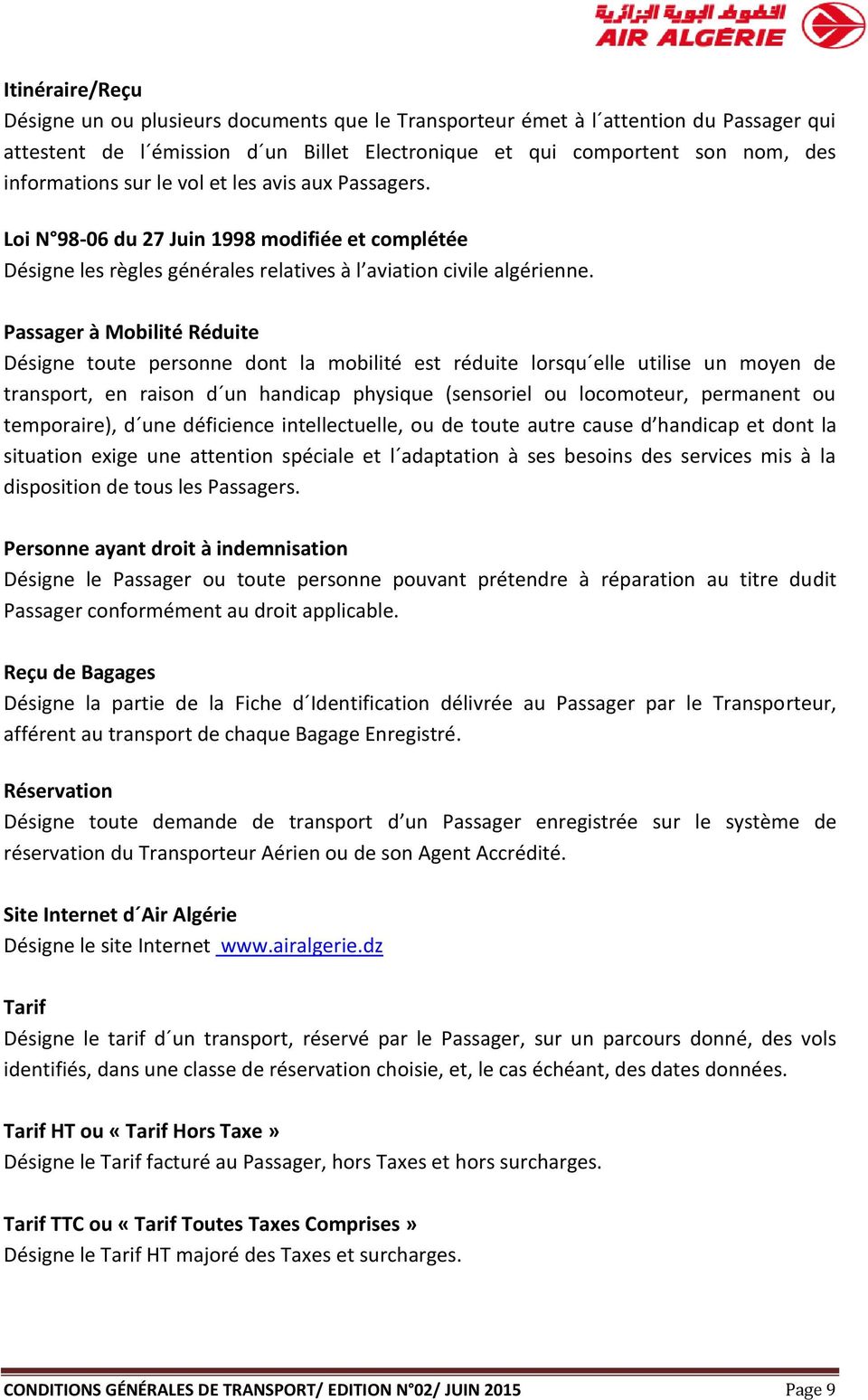 CONDITIONS GÉNÉRALES DE TRANSPORT D AIR ALGERIE - PDF Free Download