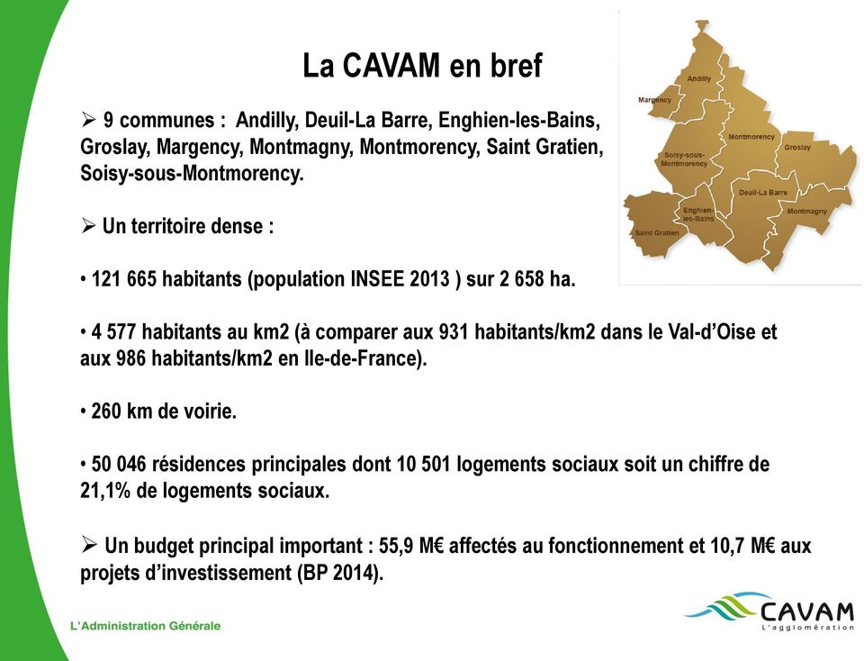 4 577 habitants au km2 (à comparer aux 931 habitants/km2 dans le Val-d Oise et aux 986 habitants/km2 en Ile-de-France). 260 km de voirie.