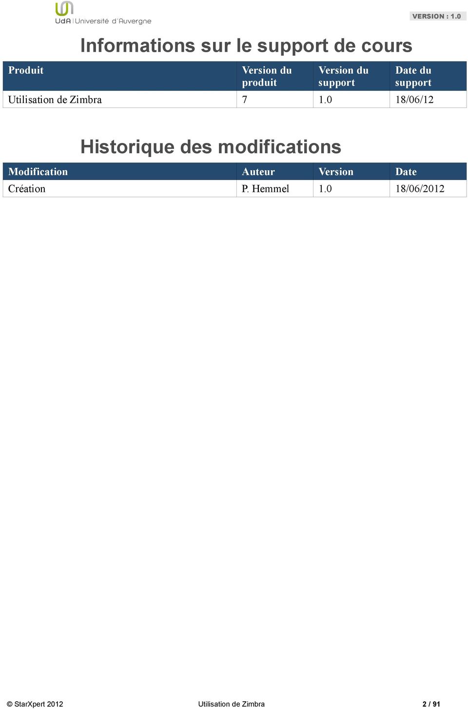 0 18/06/12 Historique des modifications Modification