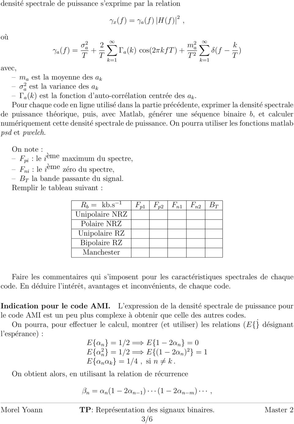 TP: Représentation des signaux binaires. 1 Simulation d un message binaire  - Codage en ligne - PDF Téléchargement Gratuit