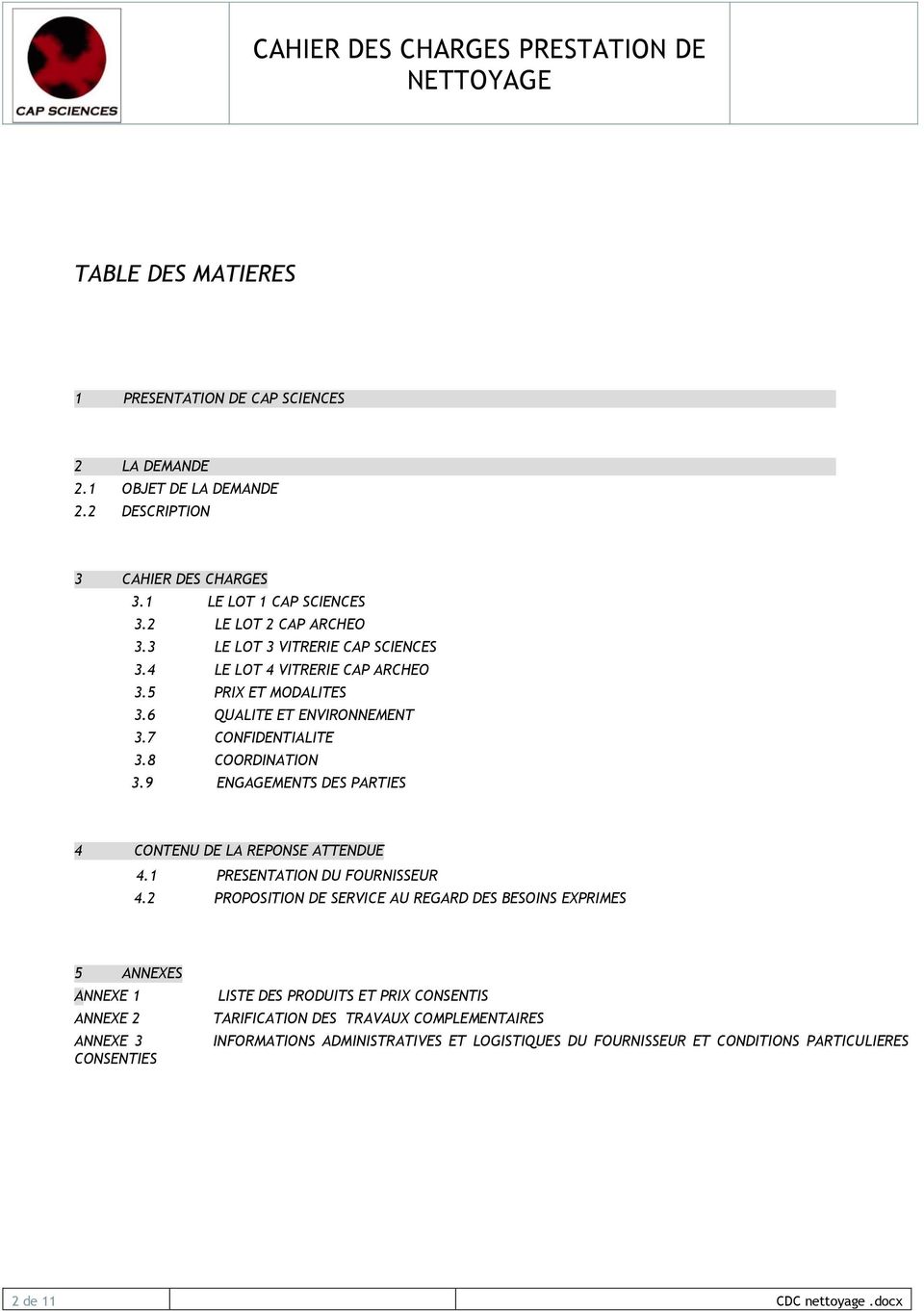 Objet du document CAHIER DES CHARGES PRESTATION DE NETTOYAGE. Type de  document : CDC. Cahier des charges pour la fourniture de prestation de  nettoyage - PDF Free Download
