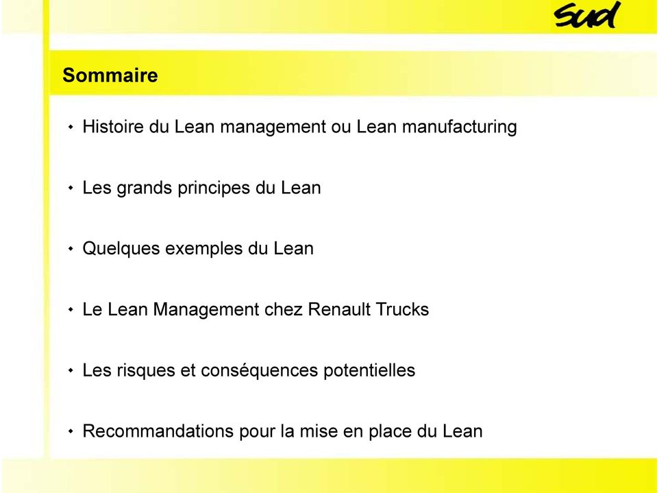exemples du Lean Le chez Renault Trucks Les risques et