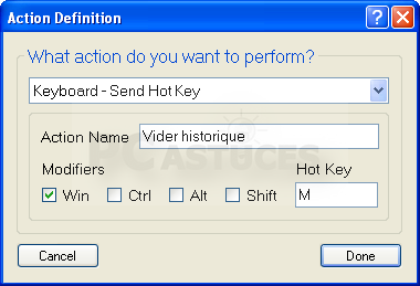 7. Dans le champ Action Name, donnez un nom explicite à cette commande Vider historique par exemple. 8.