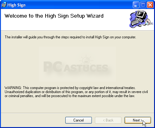 5. Confirmez le lancement du logiciel d'installation d'high Sign en cliquant une nouvelle fois sur Exécuter. 6.