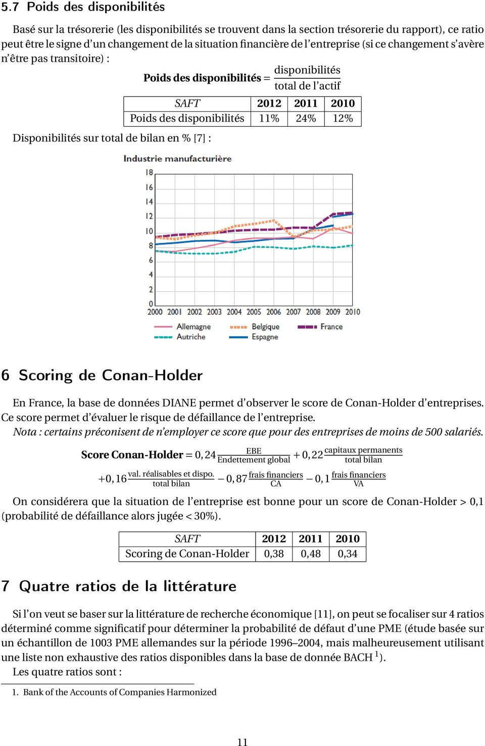 12% 6 Scoring de Conan-Holder En France, la base de données DIANE permet d observer le score de Conan-Holder d entreprises. Ce score permet d évaluer le risque de défaillance de l entreprise.