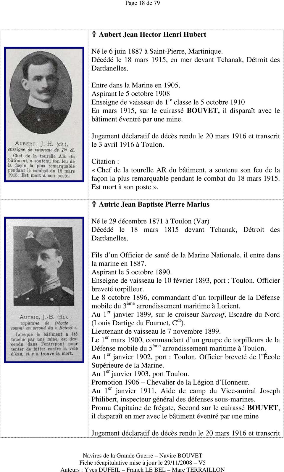Jugement déclaratif de décès rendu le 20 mars 1916 et transcrit le 3 avril 1916 à Toulon.
