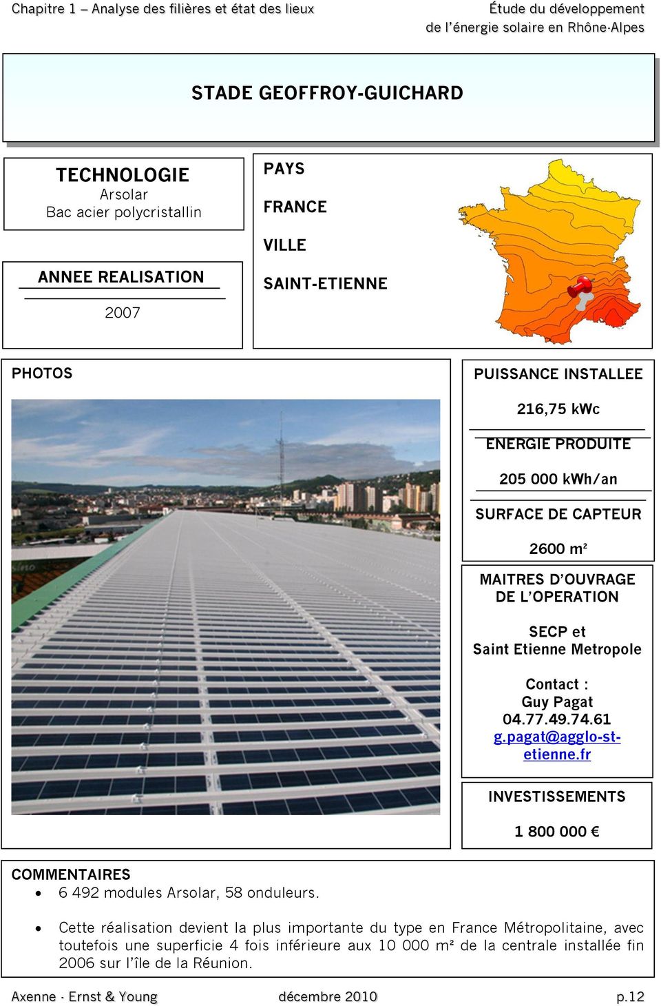49.74.61 g.pagat@agglo-stetienne.fr INVESTISSEMENTS 1 800 000 COMMENTAIRES 6 492 modules Arsolar, 58 onduleurs.