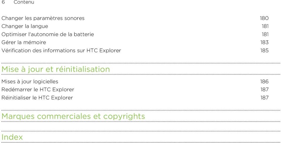 HTC Explorer 185 Mise à jour et réinitialisation Mises à jour logicielles 186