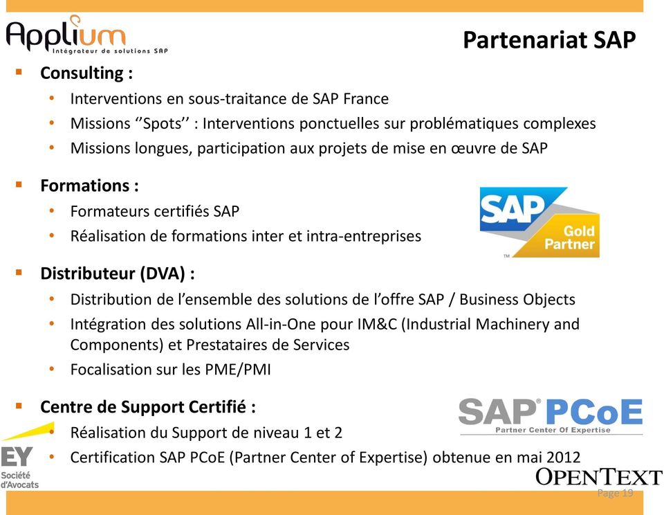 Distribution de l ensemble des solutions de l offre SAP / Business Objects Intégration des solutions All-in-One pour IM&C (Industrial Machinery and Components) et