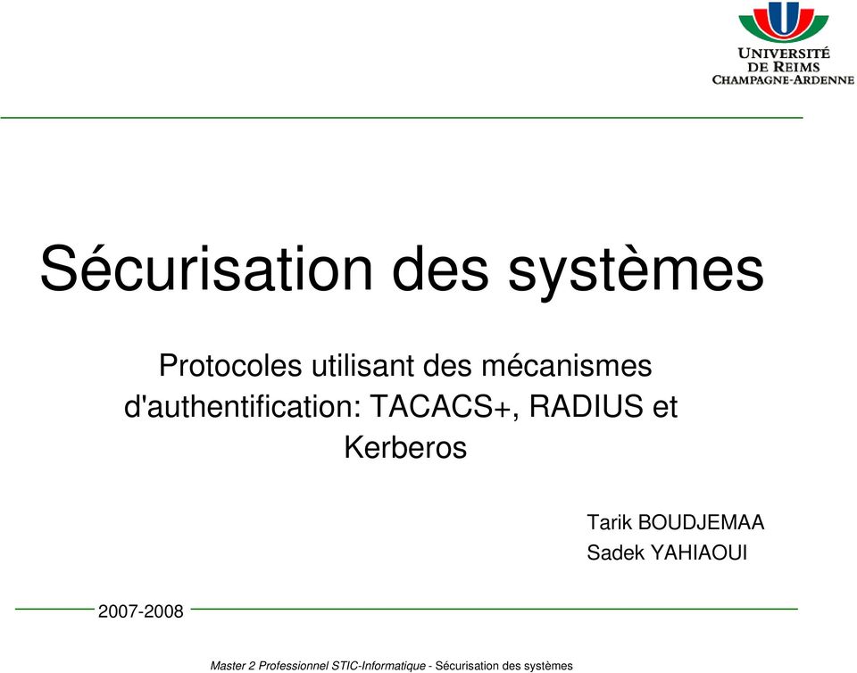 Protocoles utilisant des mécanismes d'authentification: TACACS+, RADIUS et  Kerberos - PDF Téléchargement Gratuit