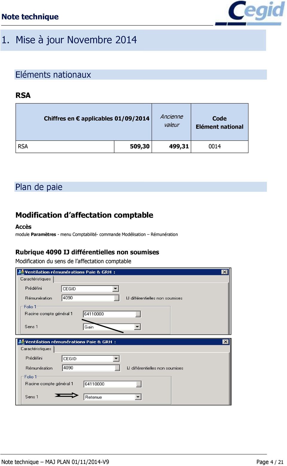 Paramètres - menu Comptabilité- commande Modélisation Rémunération Rubrique 4090 IJ différentielles
