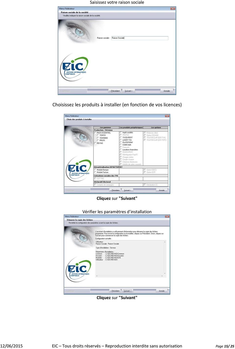paramètres d installation 12/06/2015 EIC Tous droits