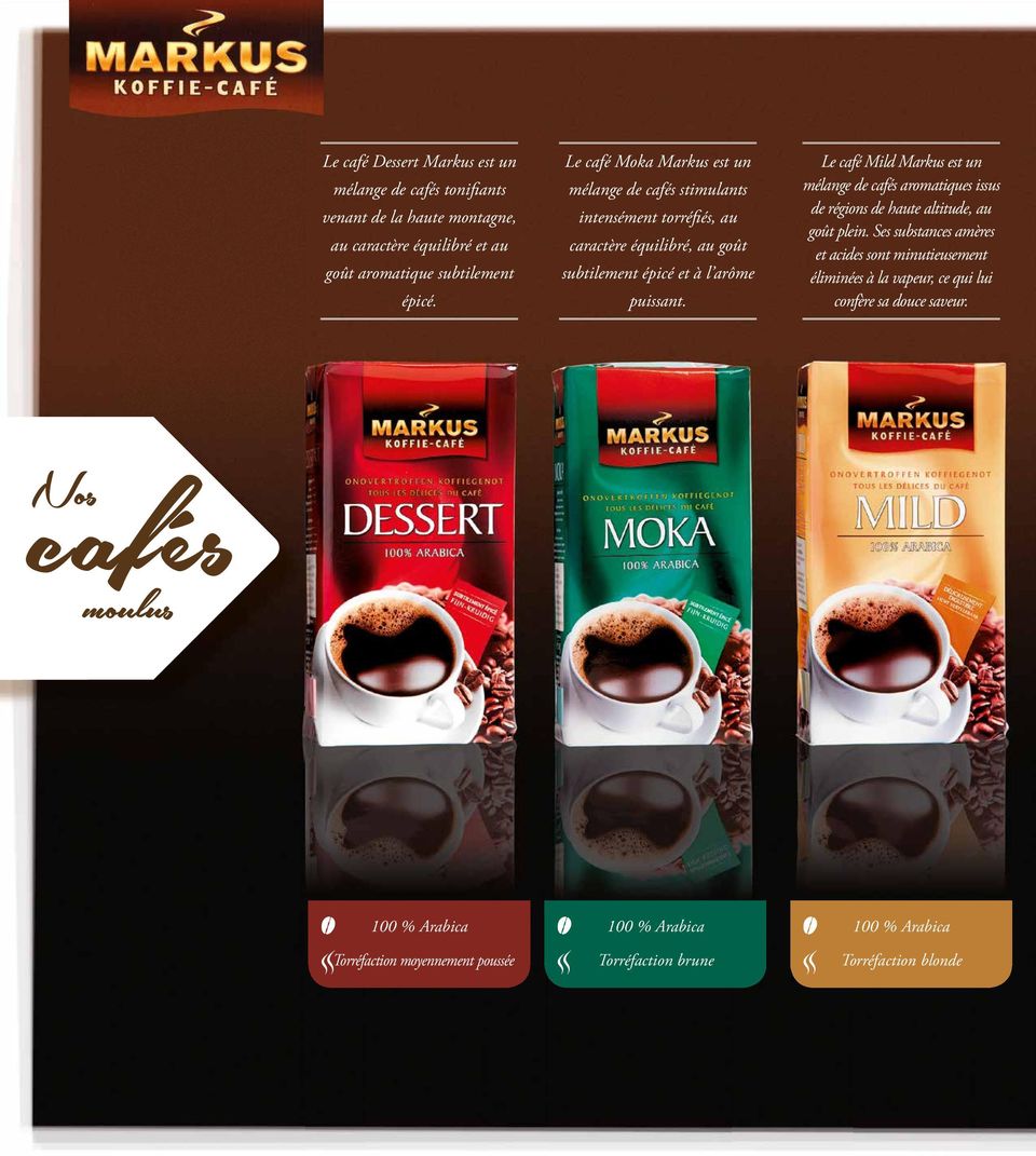 Le café Mild Markus est un mélange de cafés aromatiques issus de régions de haute altitude, au goût plein.