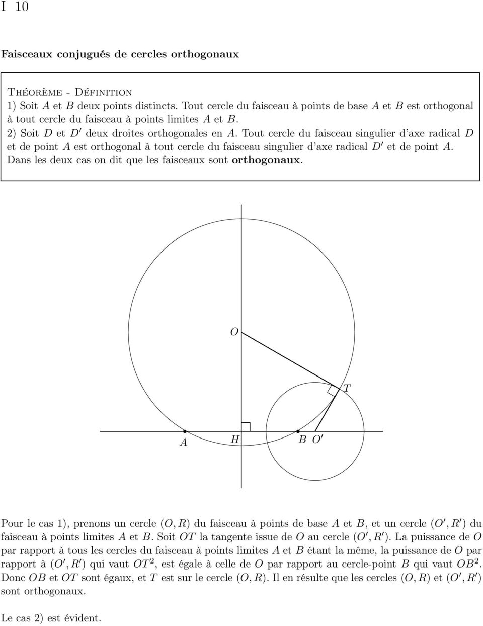 Tout cercle du faisceau singulier d axe radical D et de point A est orthogonal à tout cercle du faisceau singulier d axe radical D et de point A.