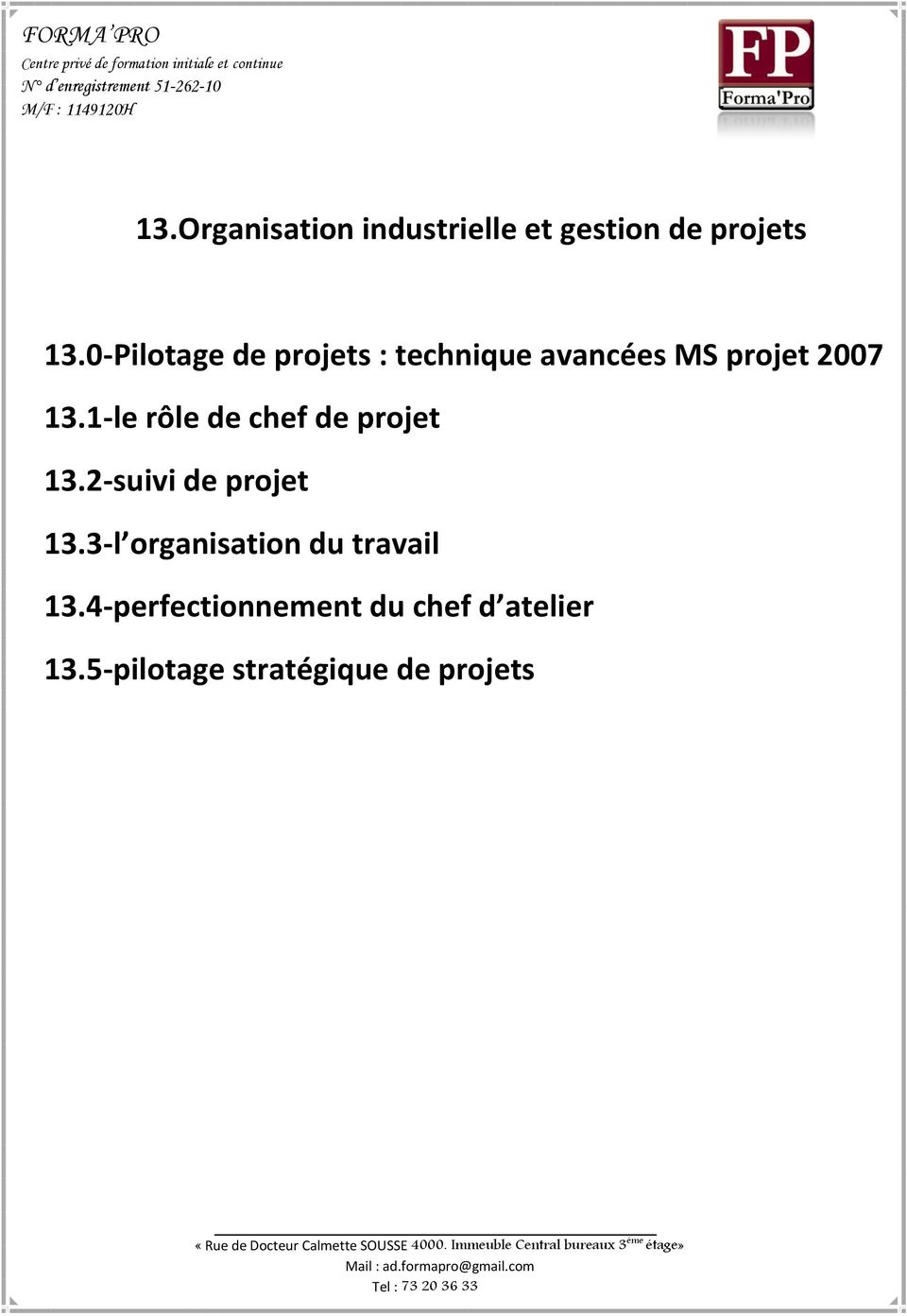 1-le rôle de chef de projet 13.2-suivi de projet 13.