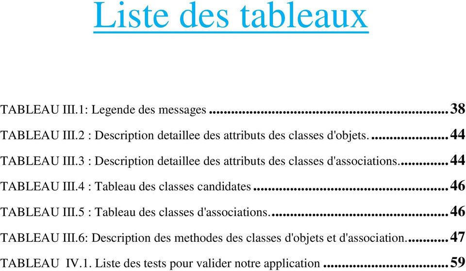 3 : Description detaillee des attributs des classes d'associations... 44 TABLEAU III.4 : Tableau des classes candidates.