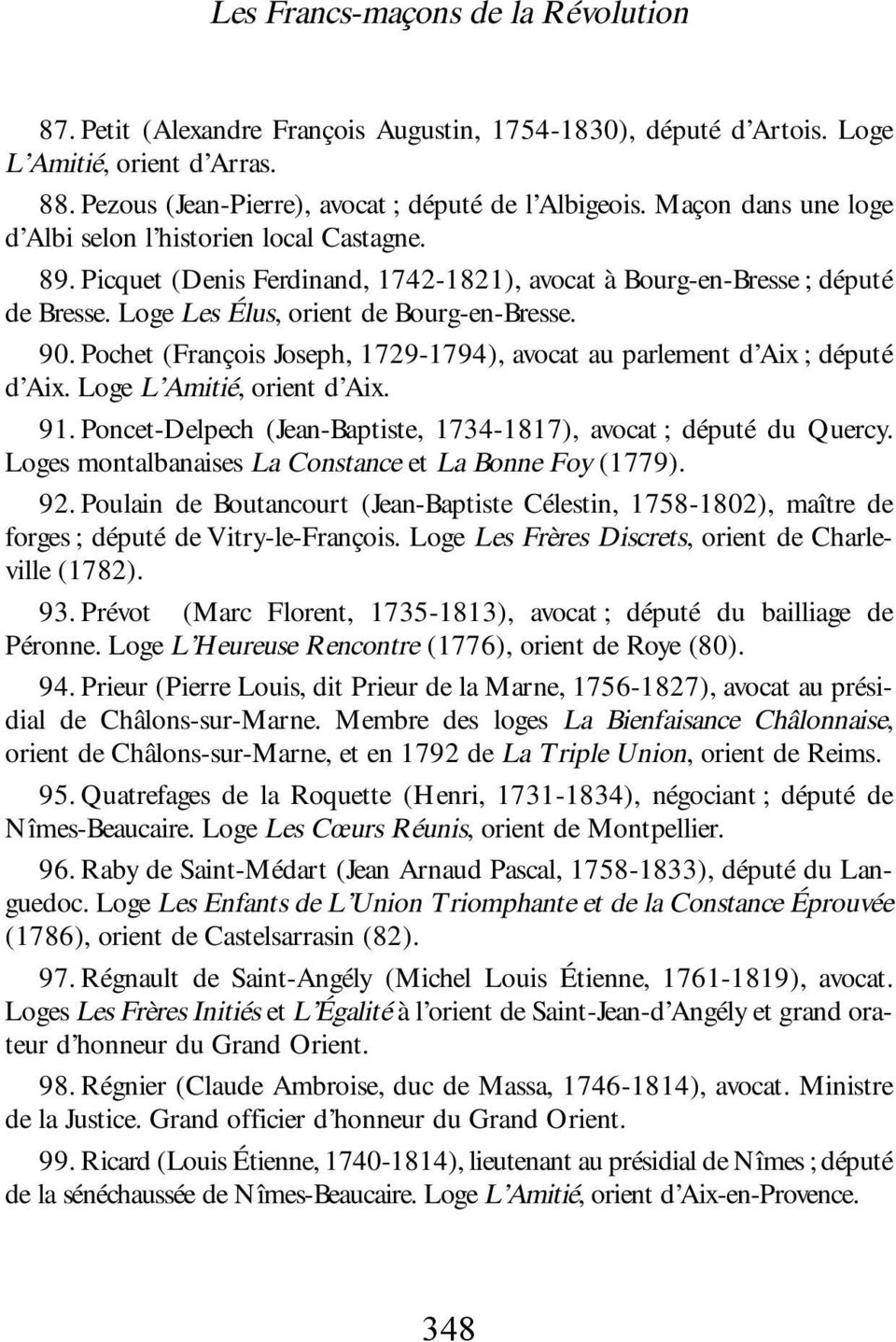 Pochet (François Joseph, 1729-1794), avocat au parlement d Aix ; député d Aix. Loge L Amitié, orient d Aix. 91. Poncet-Delpech (Jean-Baptiste, 1734-1817), avocat ; député du Quercy.