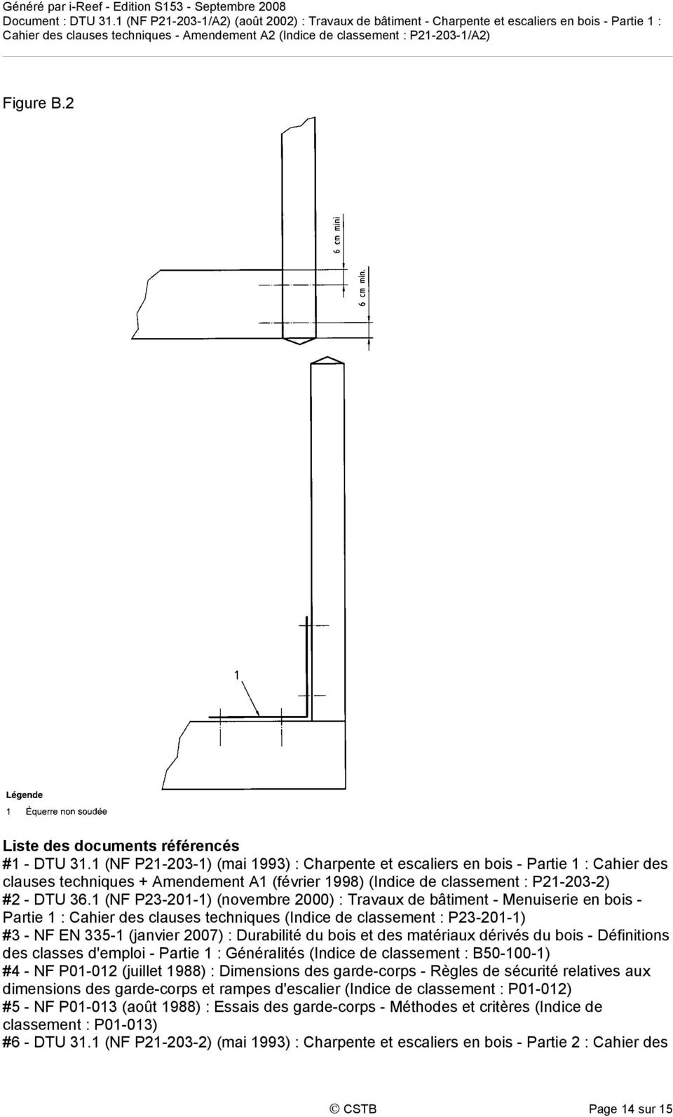 1 (NF P23-201-1) (novembre 2000) : Travaux de bâtiment - Menuiserie en bois - Partie 1 : Cahier des clauses techniques (Indice de classement : P23-201-1) #3 - NF EN 335-1 (janvier 2007) : Durabilité