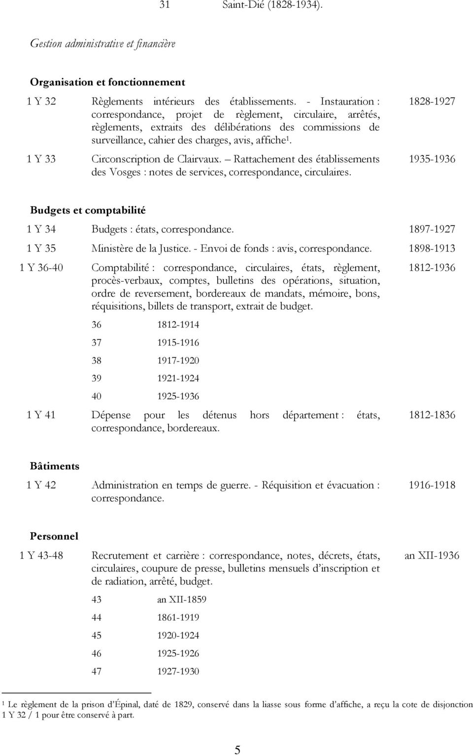 1 Y 33 Circonscription de Clairvaux. Rattachement des établissements des Vosges : notes de services, correspondance, circulaires.