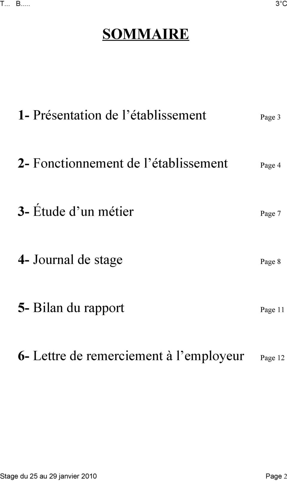 Page 7 4- Journal de stage Page 8 5- Bilan du rapport Page 11 6-