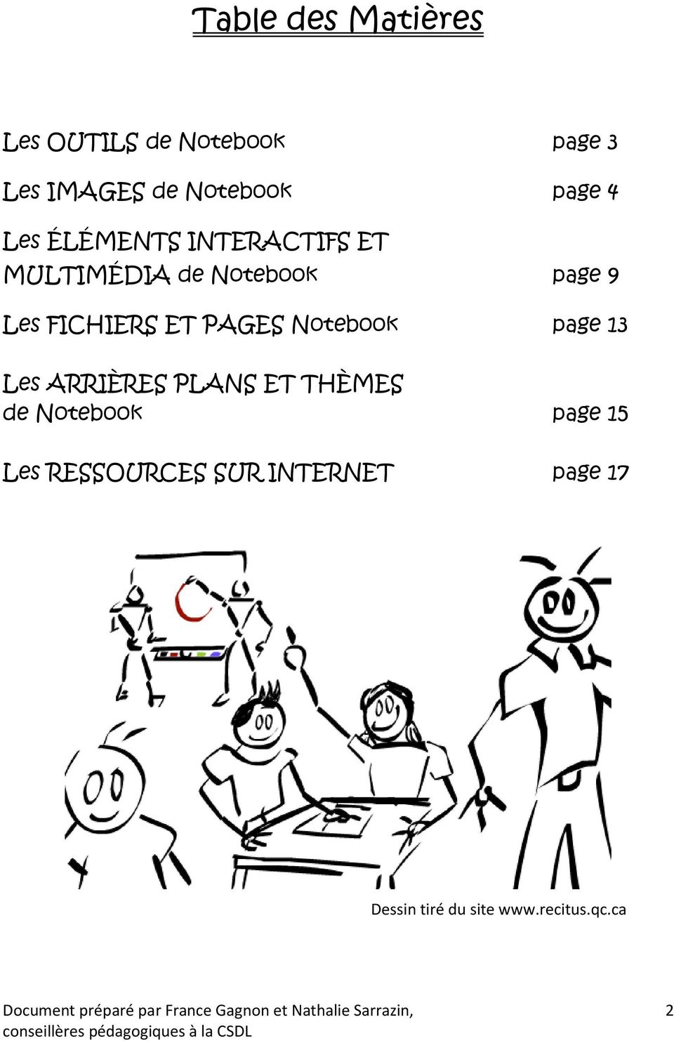 13 Les ARRIÈRES PLANS ET THÈMES de Notebook page 15 Les RESSOURCES SUR INTERNET page 17