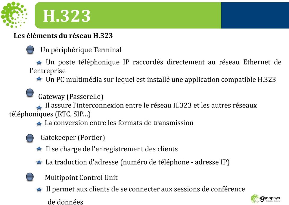 une application compatible H.323 Gateway (Passerelle) Il assure l interconnexion entre le réseau H.