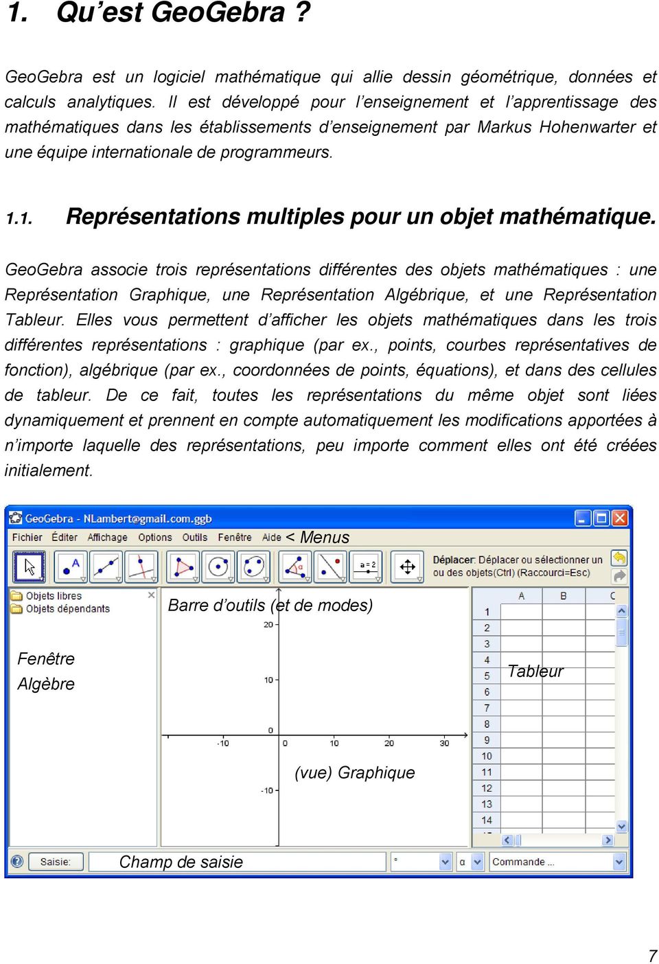 1. Représentations multiples pour un objet mathématique.