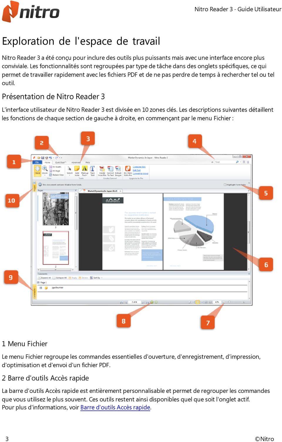 outil. Présentation de Nitro Reader 3 L'interface utilisateur de Nitro Reader 3 est divisée en 10 zones clés.