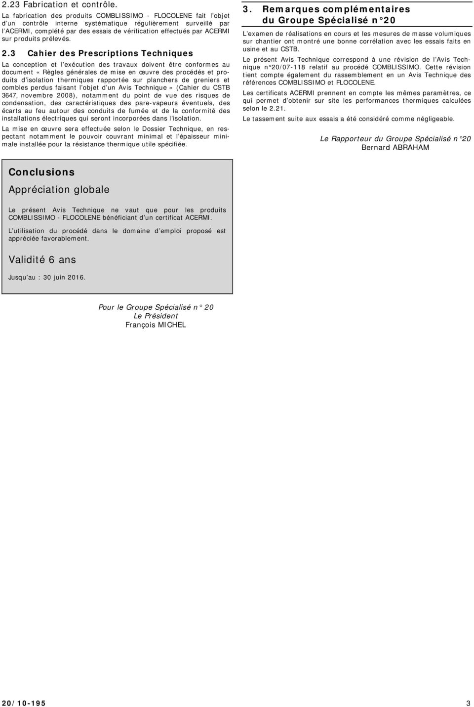 Avis Technique 20/ COMBLISSIMO - FLOCOLENE - PDF Free Download