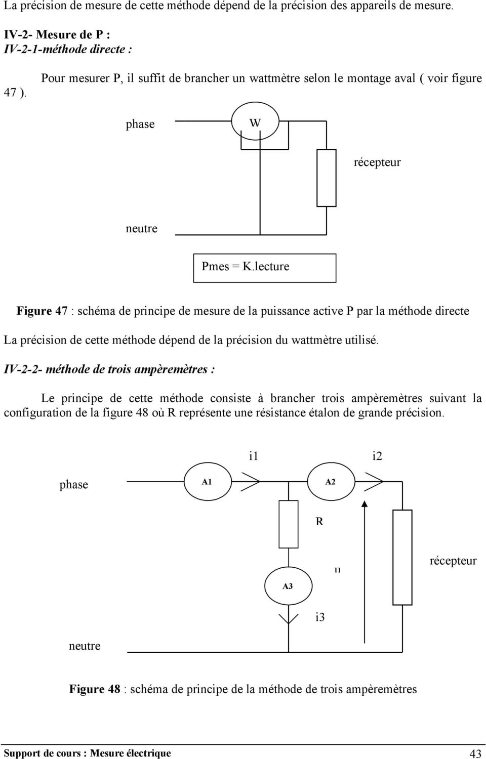 lecture Figure 47 : schéma de principe de mesure de la puissance active P par la méthode directe La précision de cette méthode dépend de la précision du wattmètre utilisé.