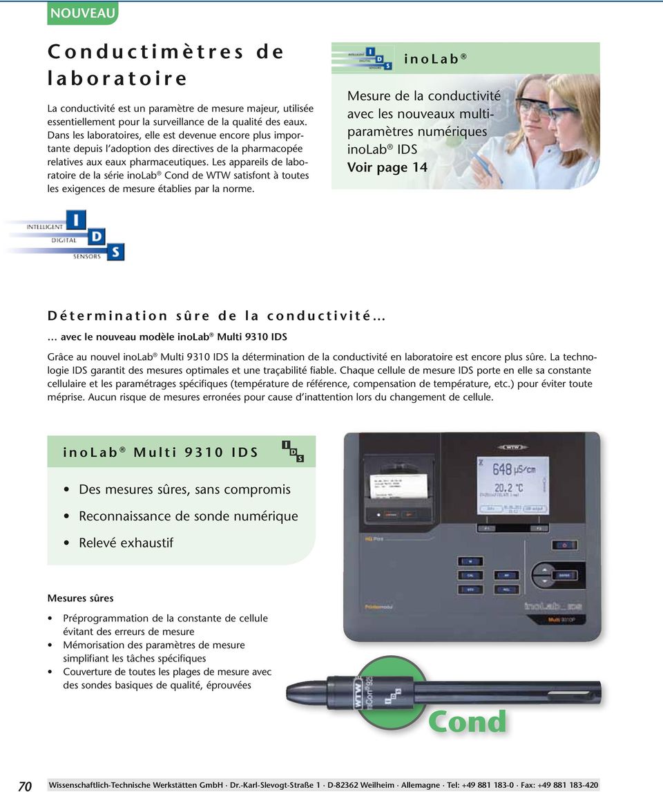Les appareils de laboratoire de la série inolab Cond de WTW satisfont à toutes les exigences de mesure établies par la norme.
