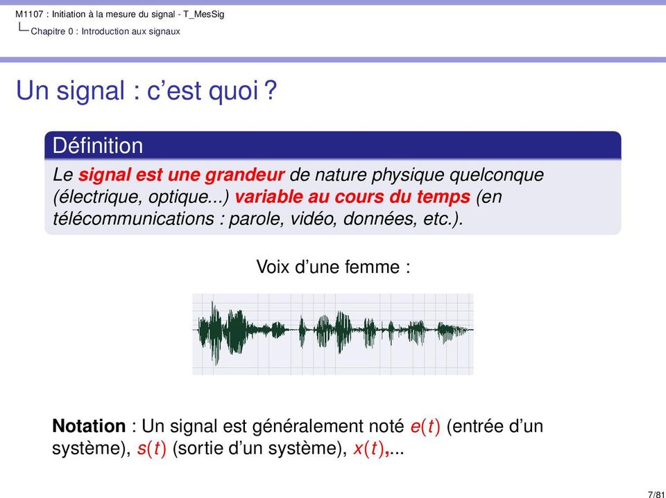 ..) variable au cours du temps (en télécommunications : parole, vidéo, données, etc.). Voix