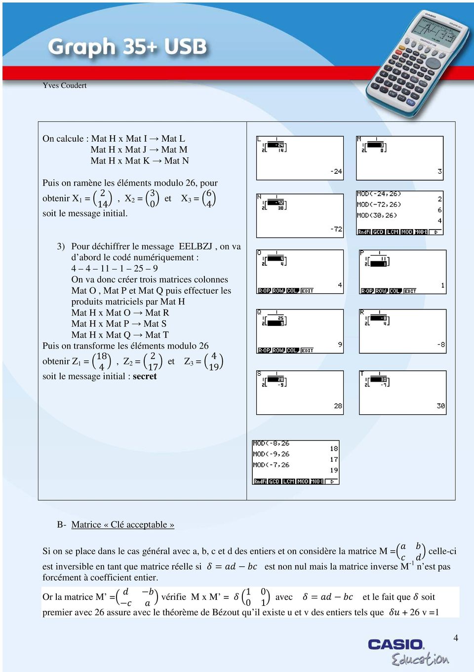 TS spé maths - Tutoriel CASIO 35+ congruence et arithmétique