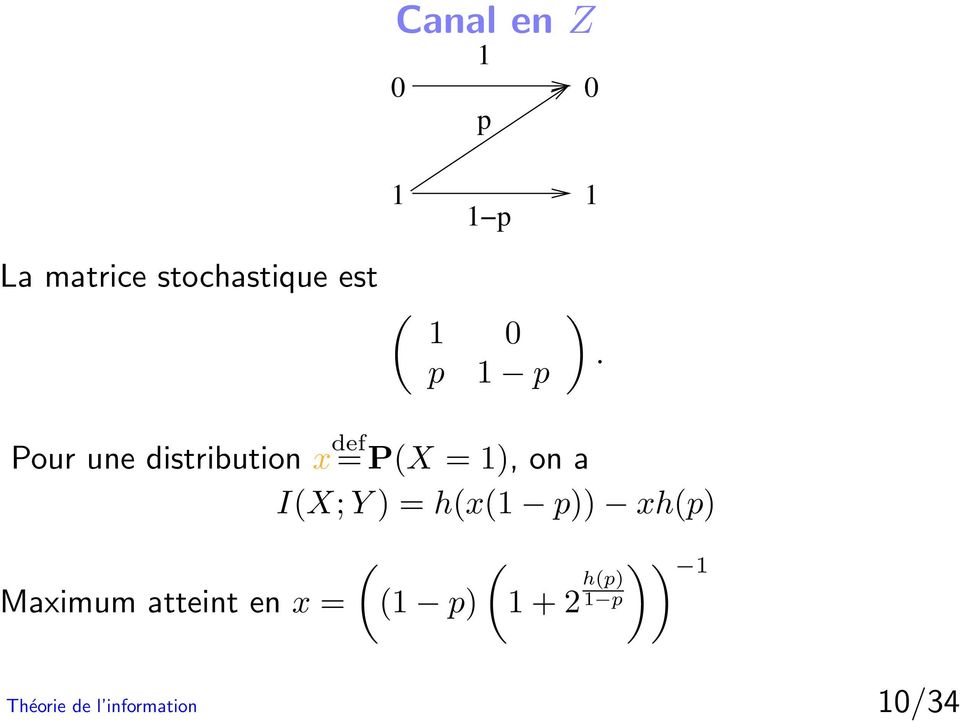 Pour une distribution x def = P(X = 1), on a I(X; Y ) =