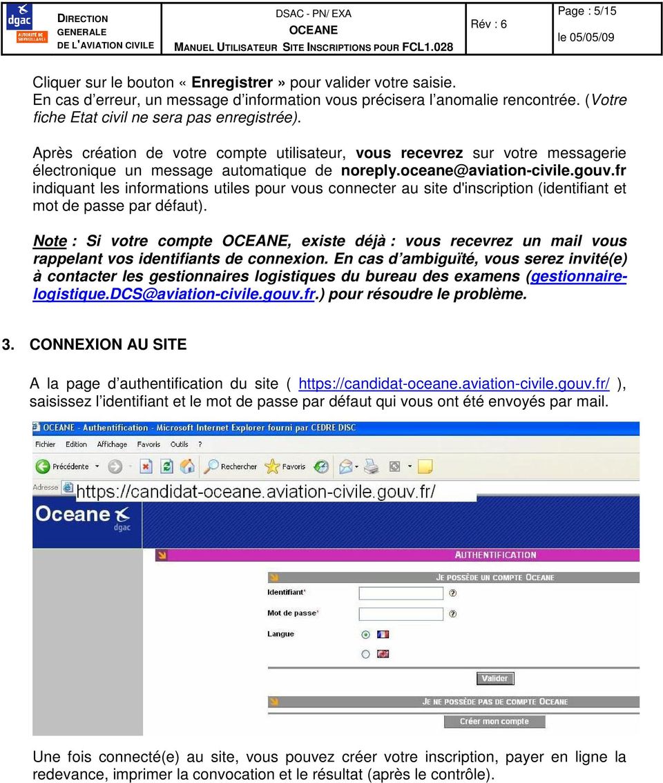 gouv.fr indiquant les informations utiles pour vous connecter au site d'inscription (identifiant et mot de passe par défaut).