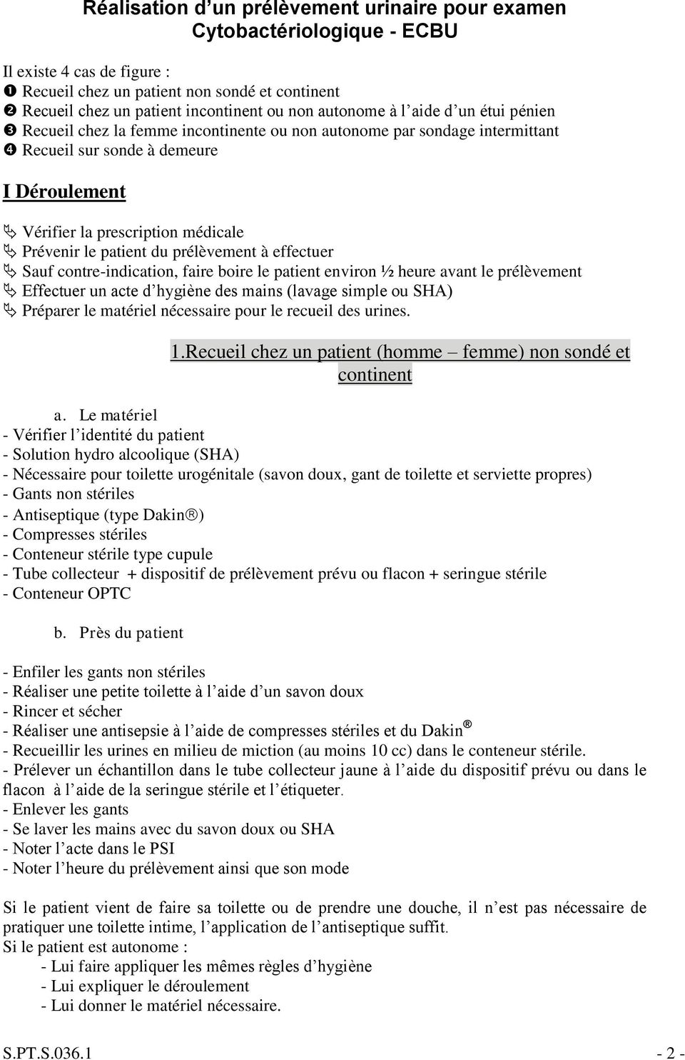 Protocole Réalisation d un prélèvement urinaire pour examen  Cytobactériologique - ECBU - PDF Free Download