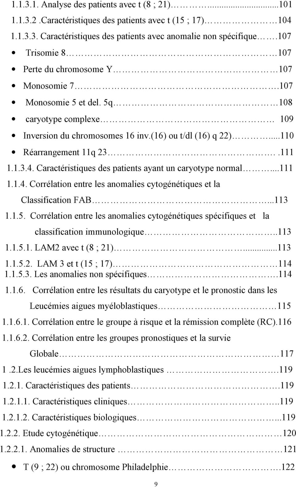 1.3.4. Caractéristiques des patients ayant un caryotype normal...111 1.1.4. Corrélation entre les anomalies cytogénétiques et la Classification FAB...113 1.1.5.